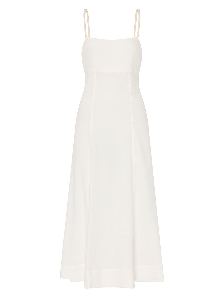 Women's Linen A-Line Midi-Dress - White - Size Large