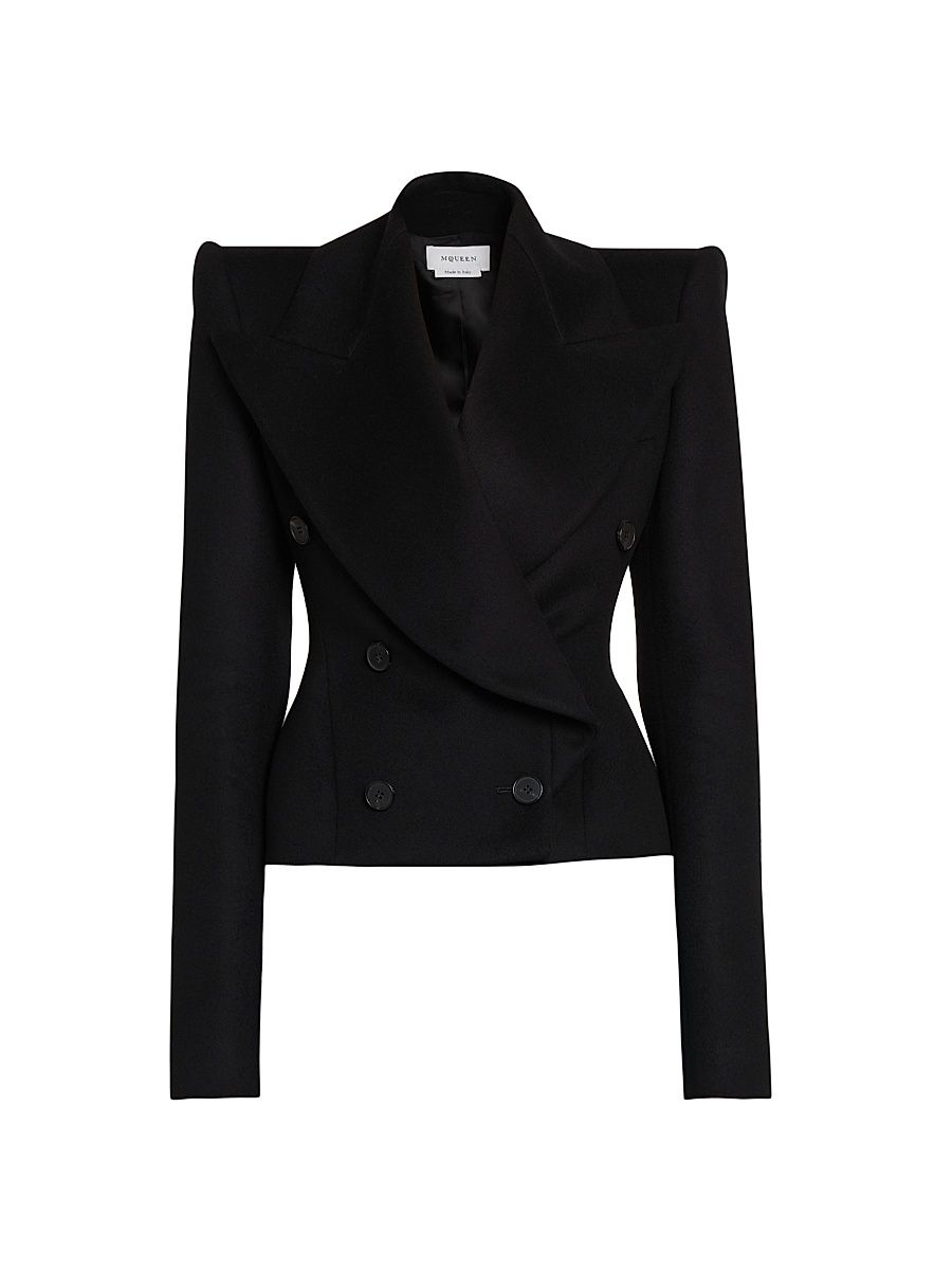 Women's Wool-Cashmere Double-Breasted Jacket - Black - Size 6