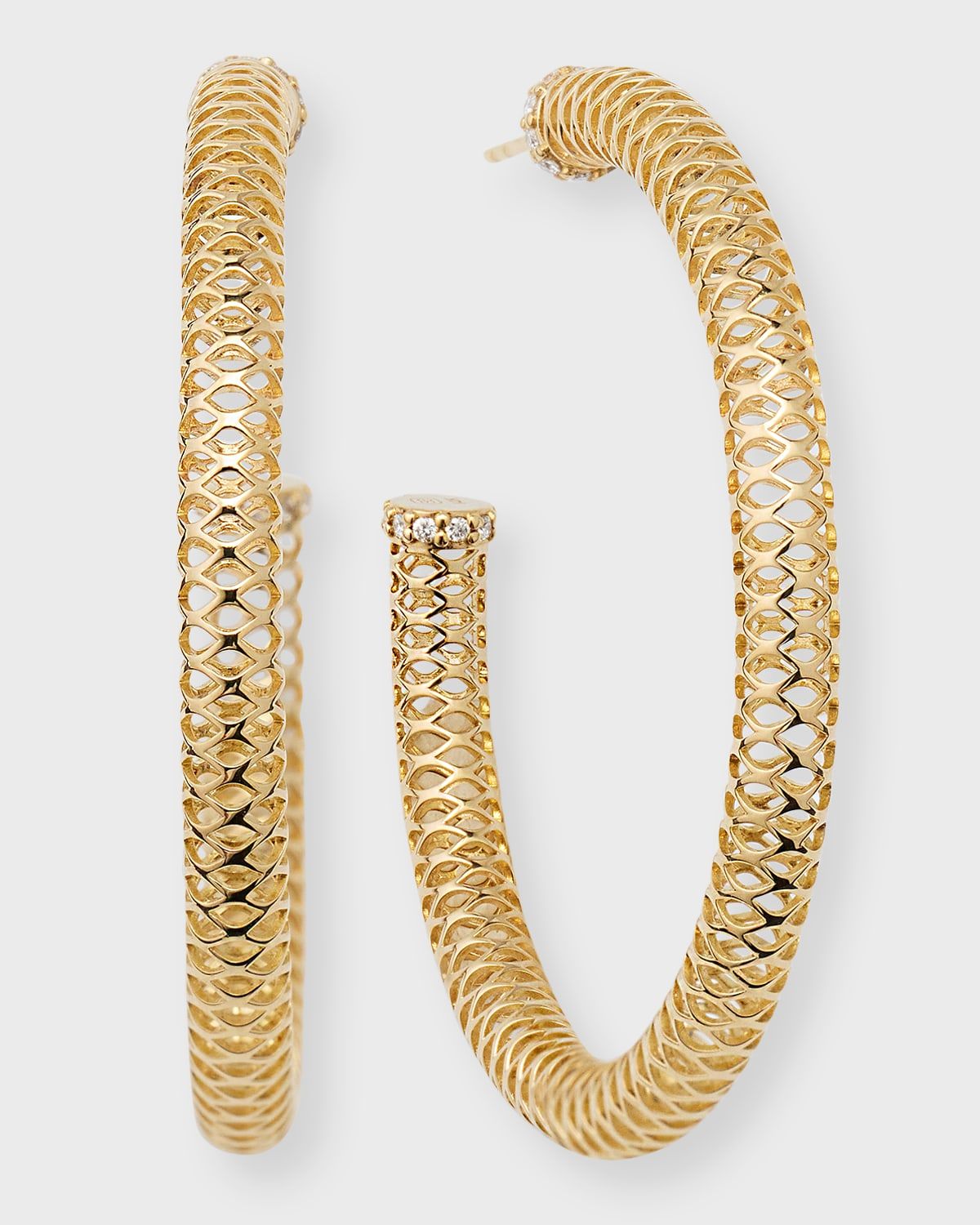 14K Yellow Gold Large Fishnet Diamond Tube Hoop Earrings