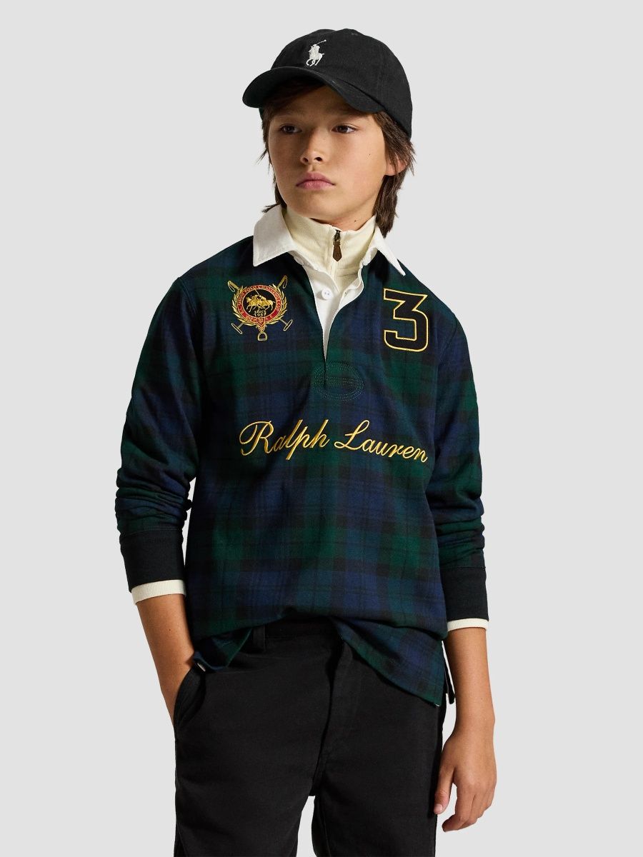 Polo Ralph Lauren Boy's Little Boy's & Boy's Plaid Double-Pony Logo Cotton Rugby Shirt - Black Watch Tartan - Size 7