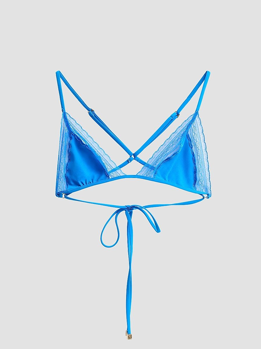Women's Inset Lace String Bikini Top - Blue Francais - Size XL