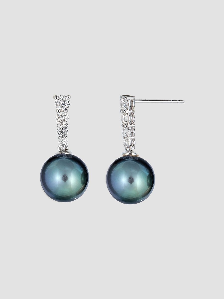 Women's 18K White Gold, Tahitian Pearl & 0.54 TCW Diamond Drop Earrings - White Gold