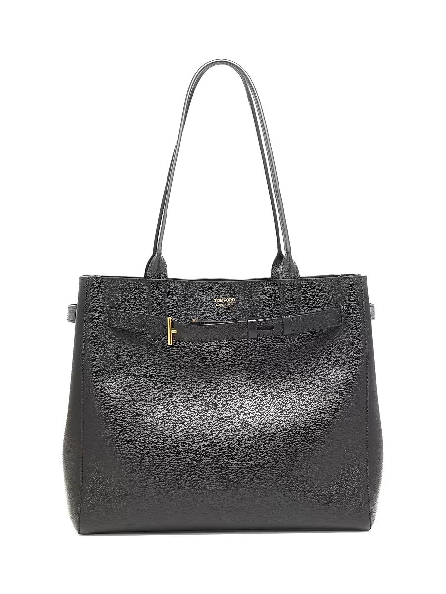 Women's Mini T Leather Tote Bag - Black