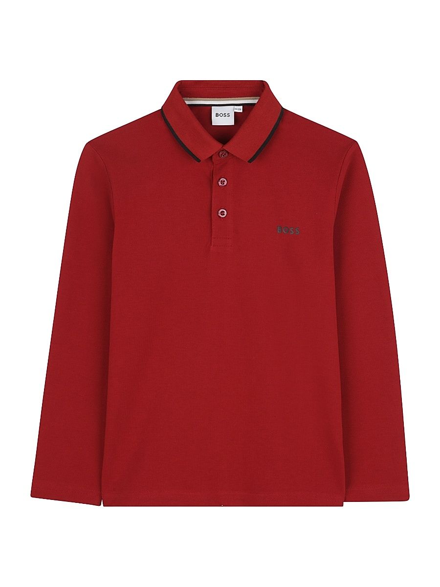 Little Boy's Logo Long-Sleeve Polo Shirt - Dark Red - Size 12