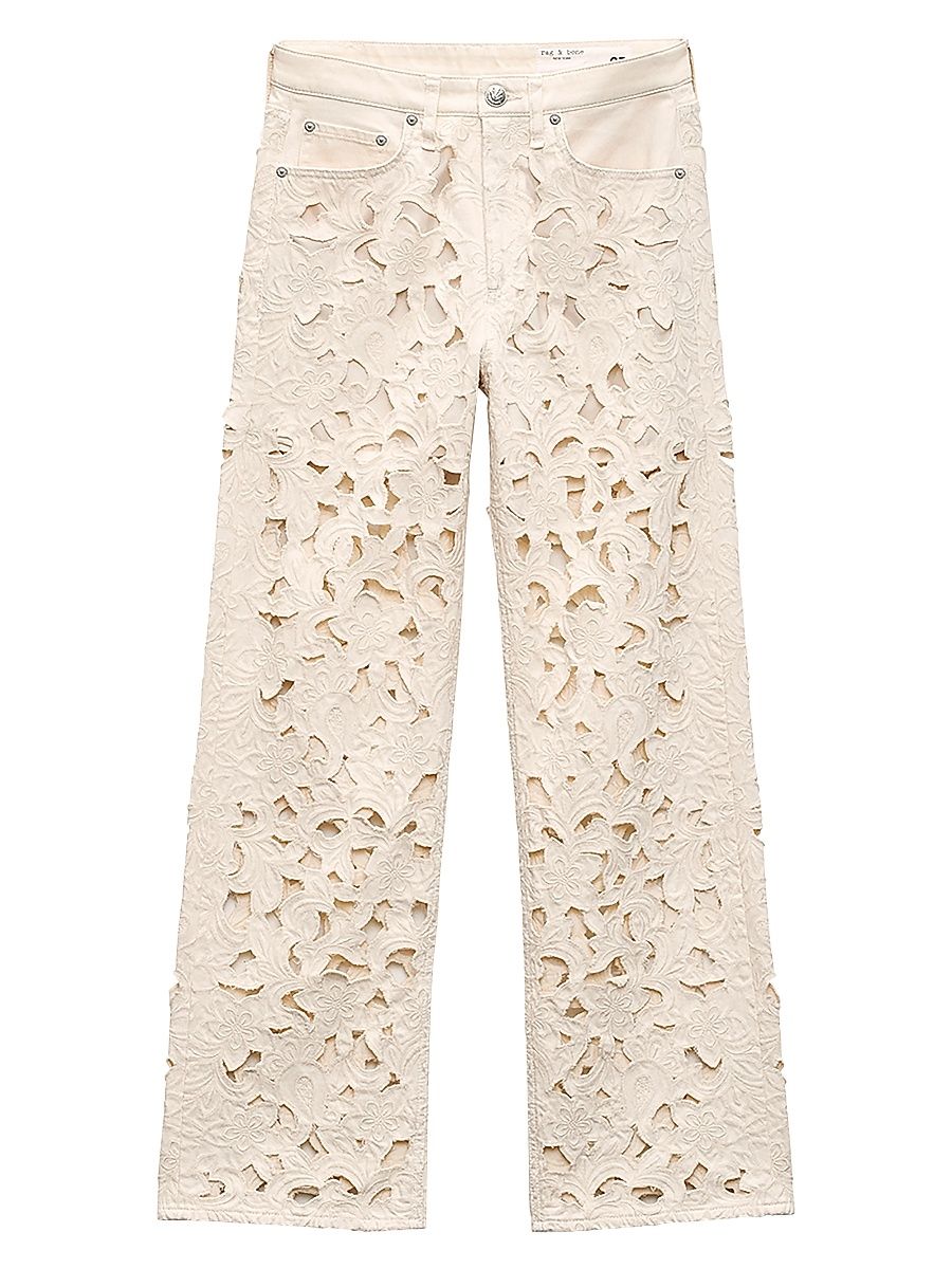 Women's Logan Floral Jacquard Cotton Jeans - Ecru - Size 25