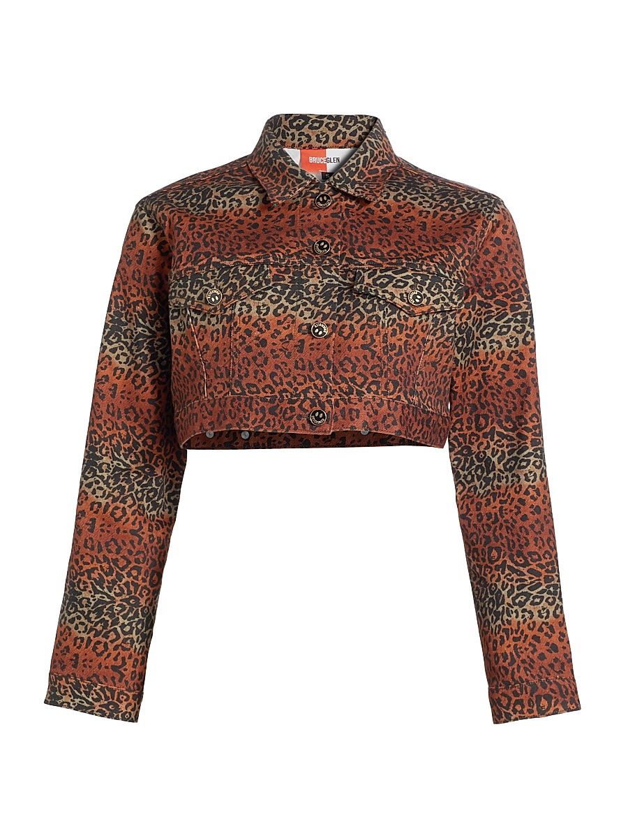 Women's Leopard Crop Jacket - Brown - Size XS