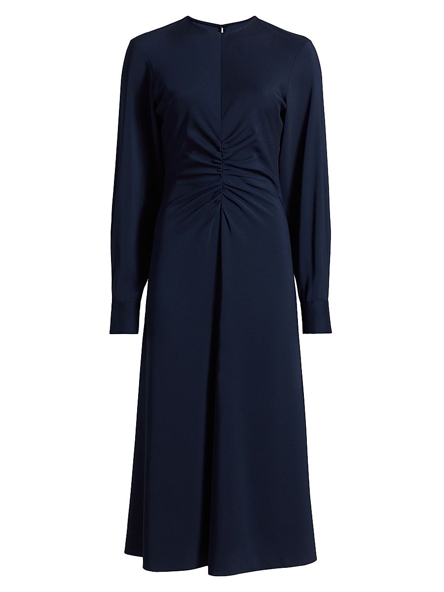 Women's Ruched Long-Sleeve Midi-Dress - Blue - Size 10
