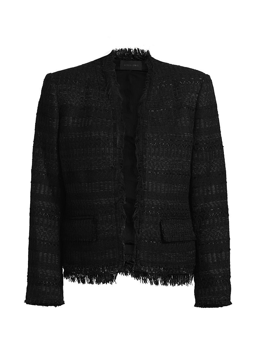 Women's Harper Fringed Tweed Jacket - Black - Size XXL