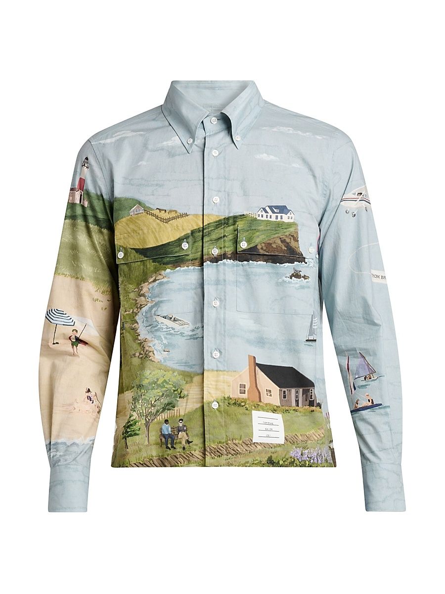 Men's Nantucket Scenic Poplin Utility Shirt - Seasonal Multi - Size Small
