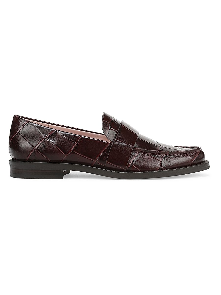 Women's Lola Croc-Embossed Leather Penny Loafers - Deep Bordeaux - Size 5