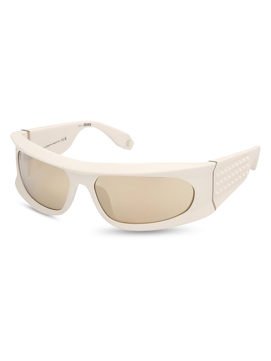 Men's 64MM Shield Sunglasses - Matte White Flash Ivory