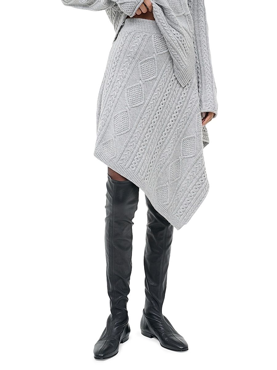 Women's Veer Cable-Knit Wool-Blend Midi-Skirt - Heather Grey - Size Large