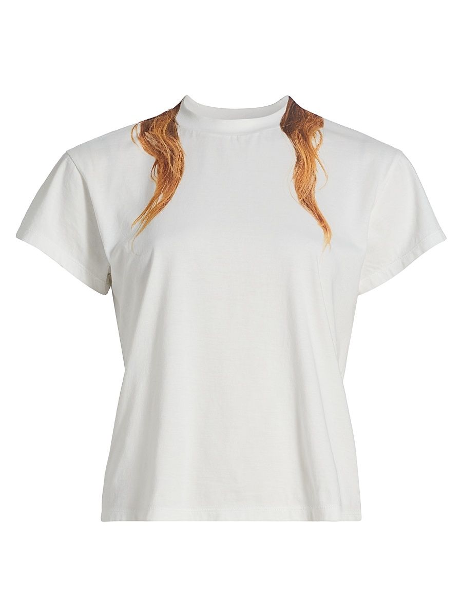 Women's Hair Cotton Crewneck T-Shirt - Off White - Size XS