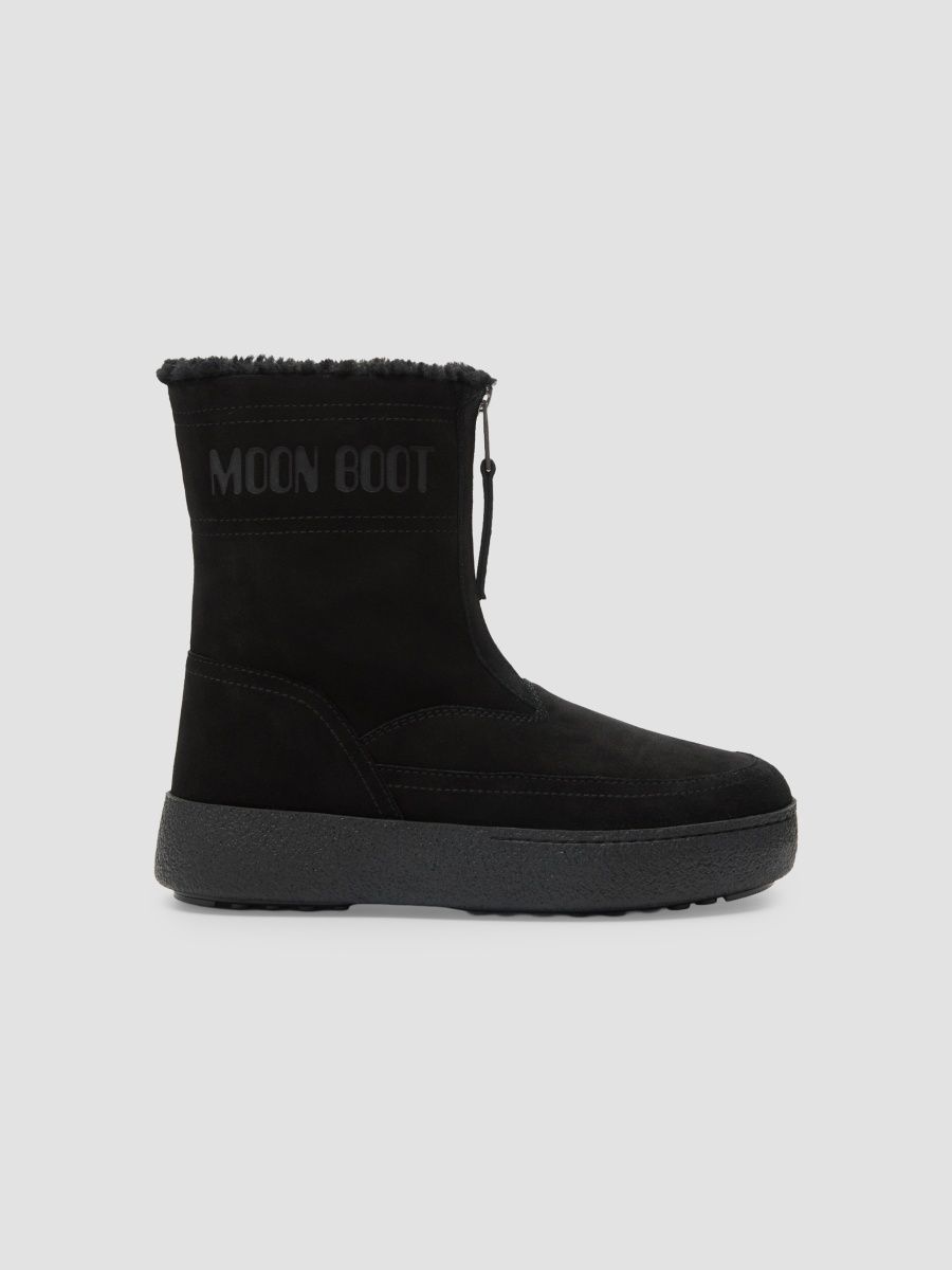 Moon Boot Women's L-Track Lara Shearling-Trim Suede Boots - Black - Size 8