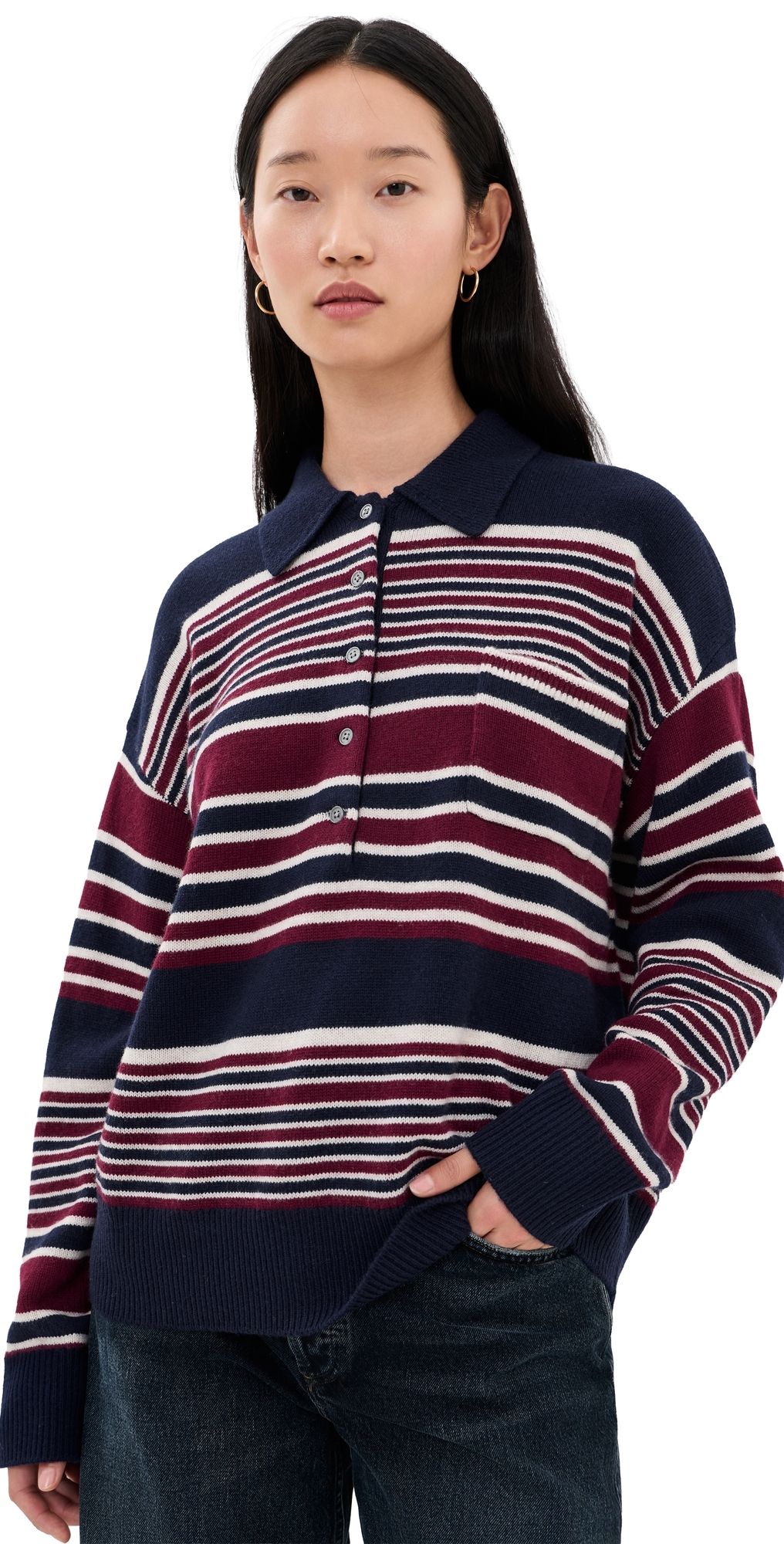 Good American The Oversized Rugby Sweater Multi Stripe XL