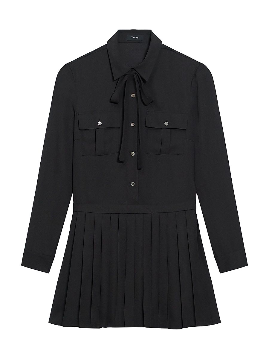 Women's Button-Front Pleated Minidress - Black - Size XL