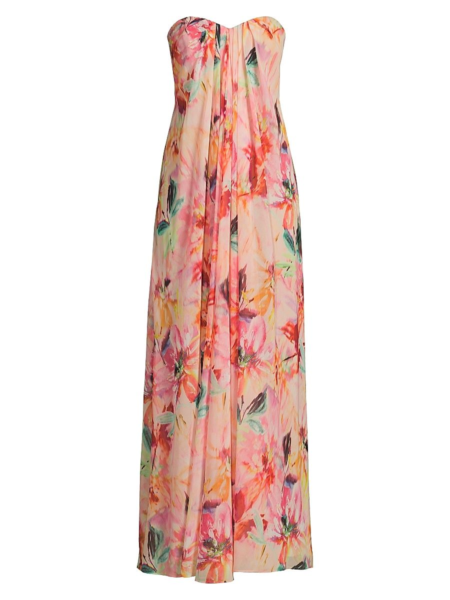 Women's Brooke Strapless Chiffon Maxi Dress - Coral Multi - Size 10