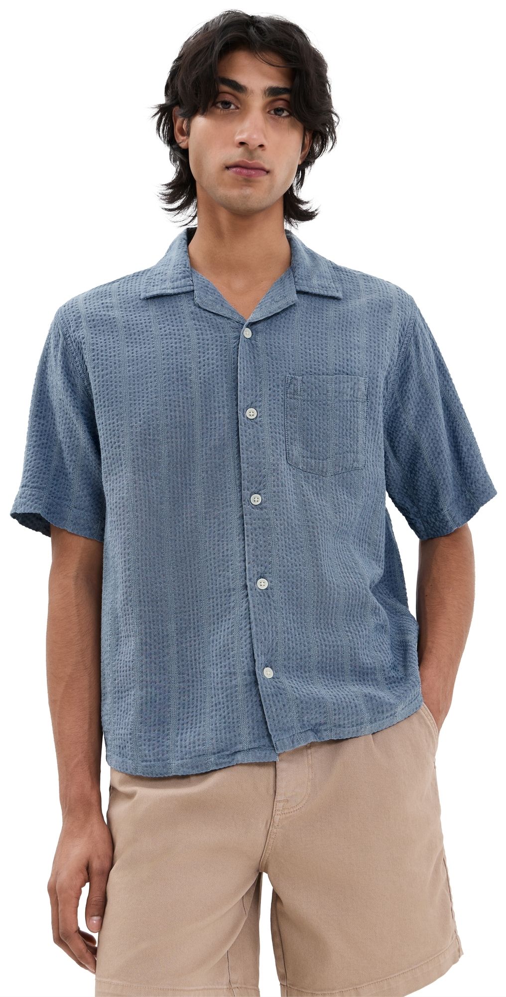 Corridor Striped Seersucker Short Sleeve Shirt Indigo M