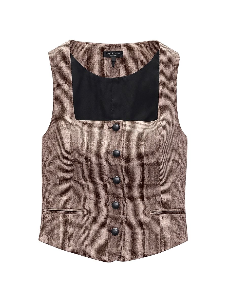 Women's Mariana Wool Vest - Camel Plaid - Size 4