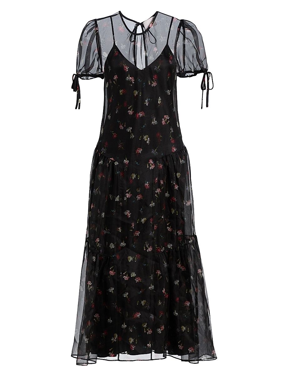 Women's Kaida Floral Silk Midi-Dress - Black Multi - Size 16