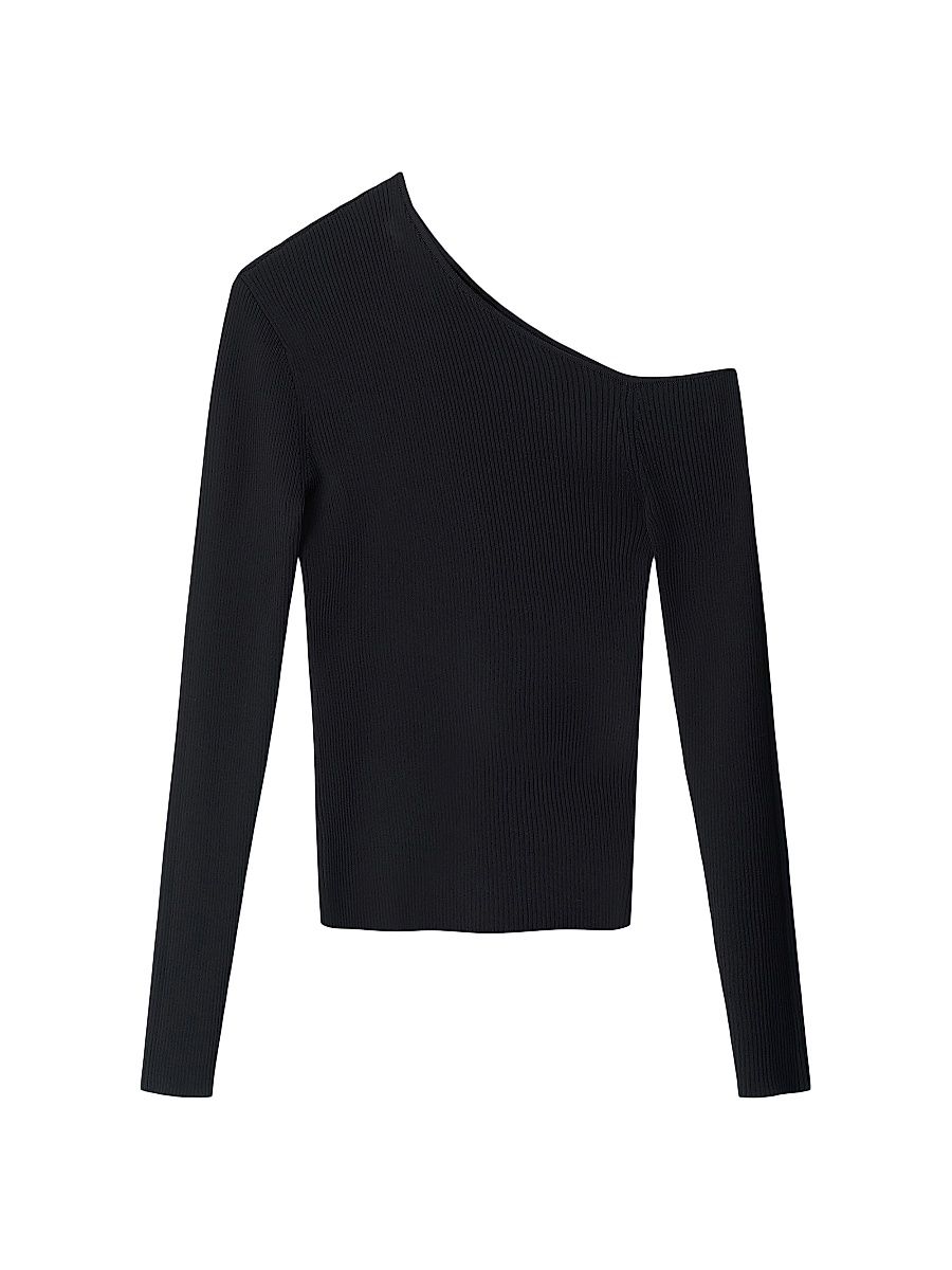 Women's Lois Rib-Knit One-Shoulder Top - Black - Size XL