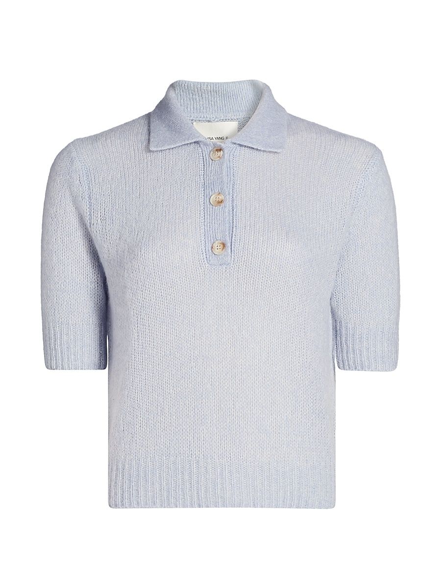 Women's Sea Breeze Cashmere-Silk Polo Sweater - Sea Breeze - Size Small