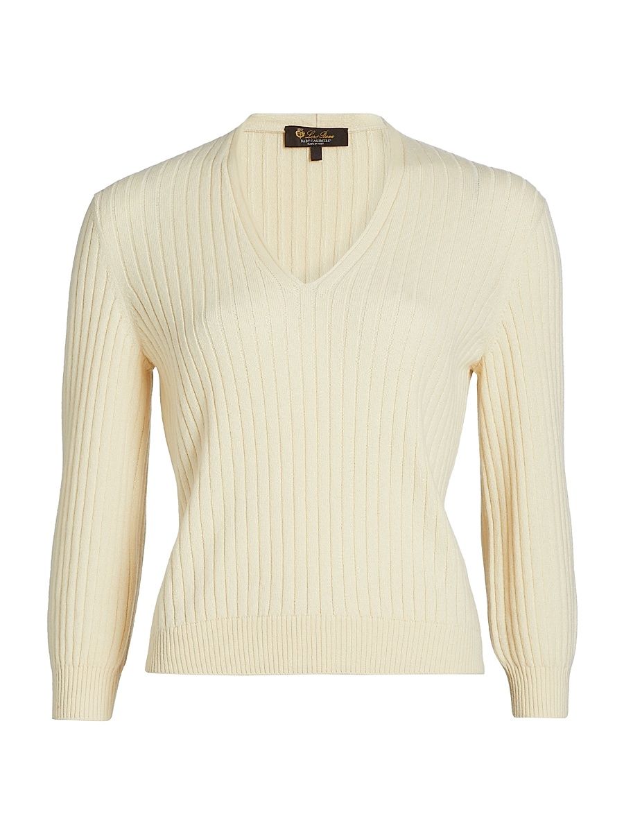 Women's Coste Baby Cashmere V-Neck Sweater - White Snow - Size 14