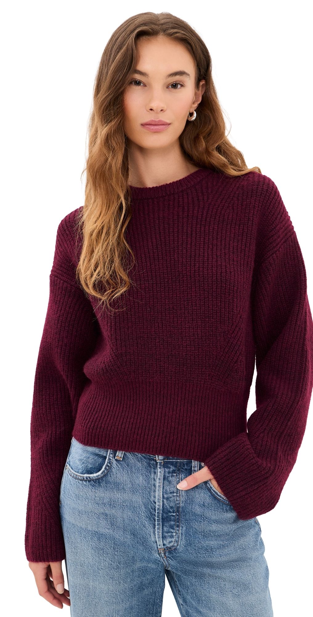 Good American The Chunky Knit Sweater Berry Noir XL