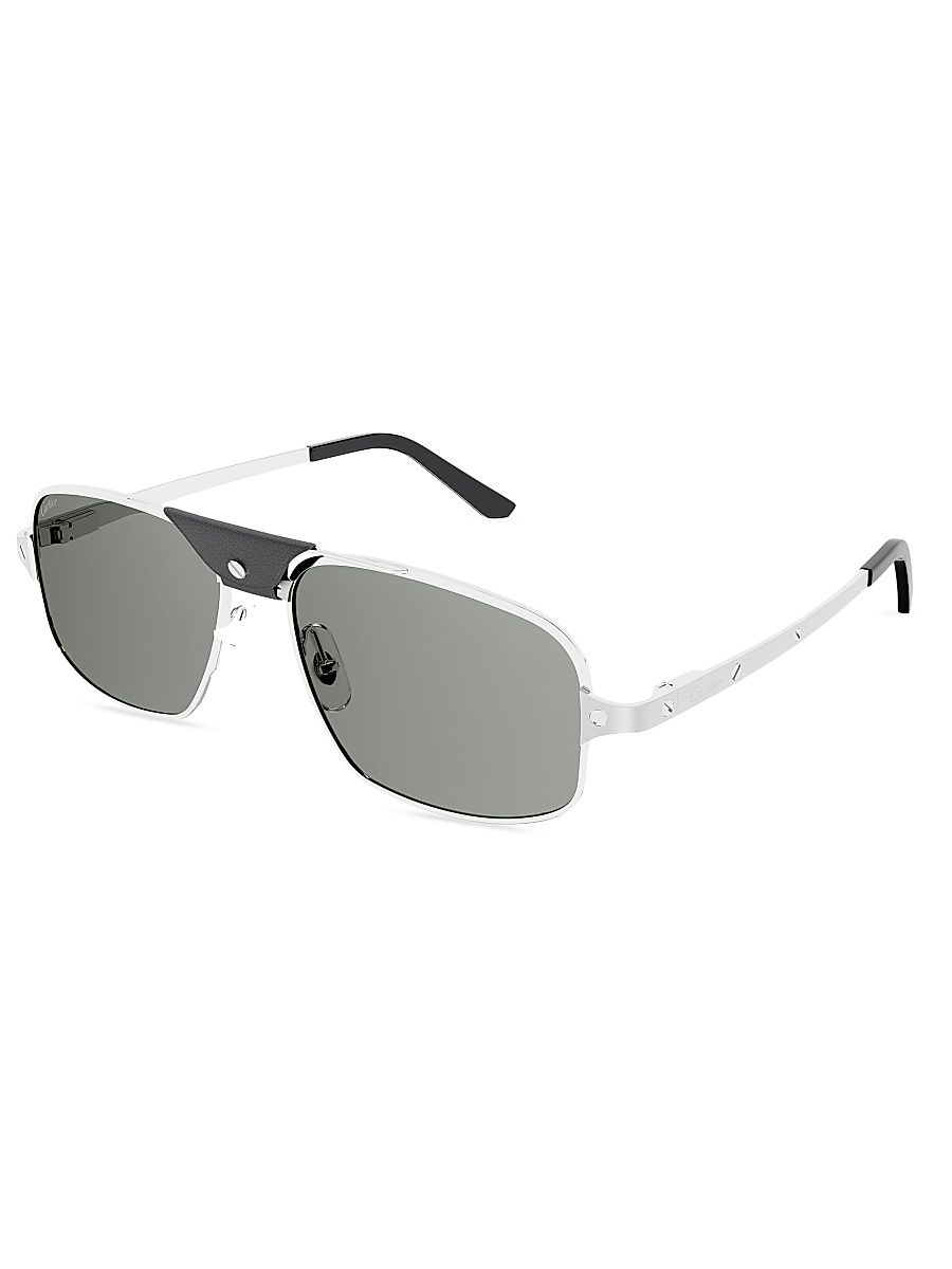 Men's Santos 60MM Rectangular Sunglasses - Silver