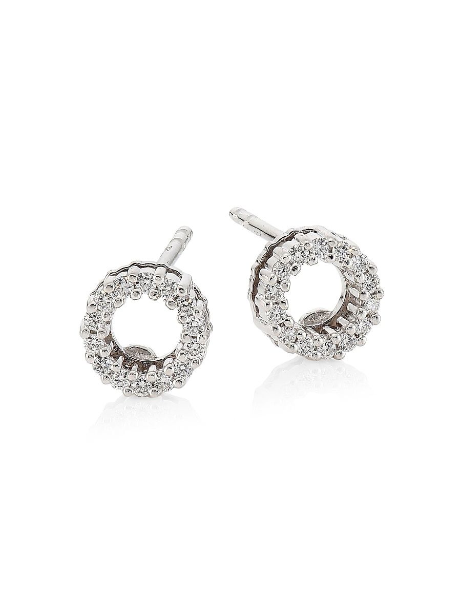 Women's Diamond & 18K White Gold Circle Earrings - White Gold