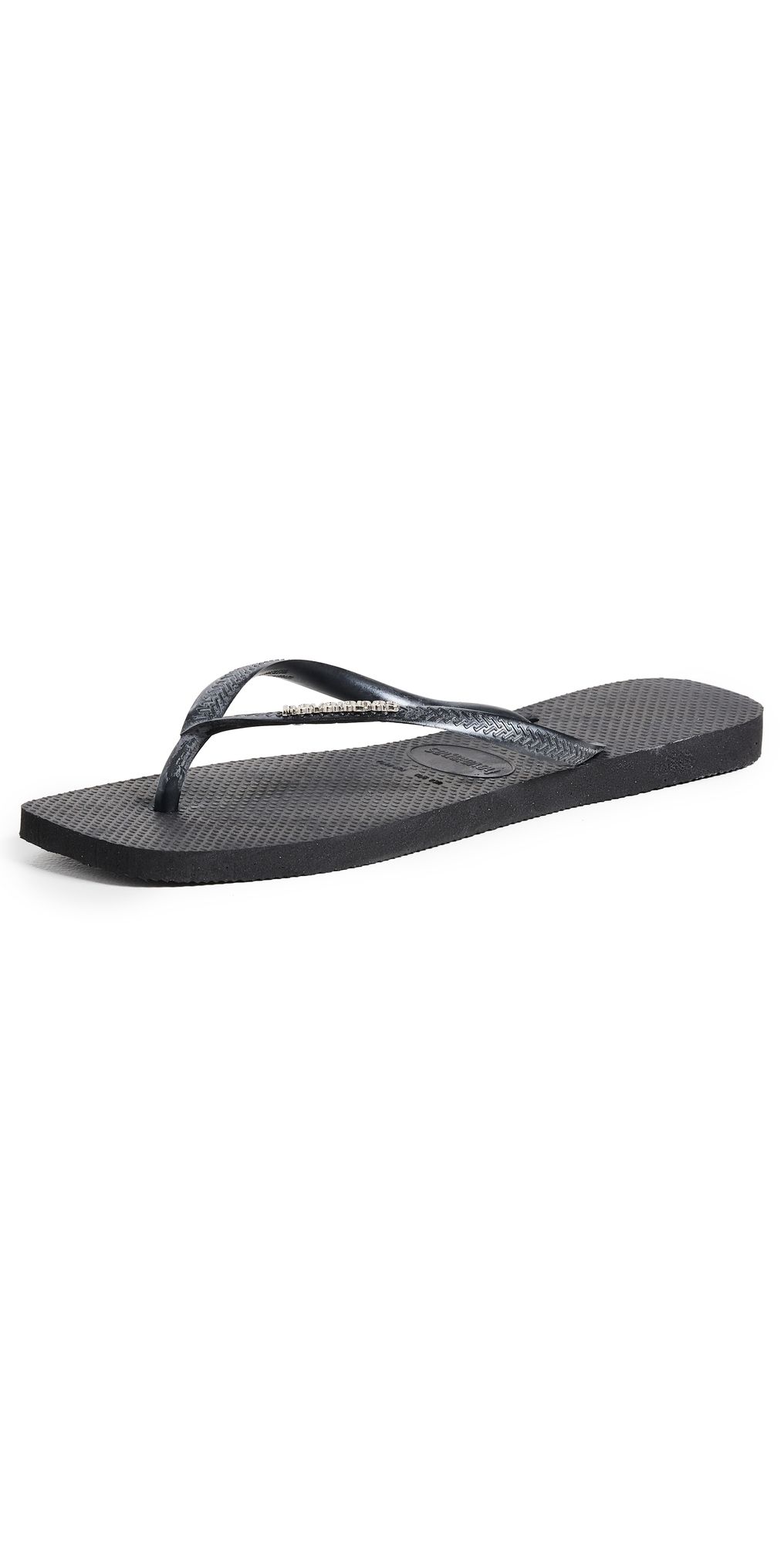 Havaianas Slim Square Pop Up Logo Flip Flops Black/Silver 9/10