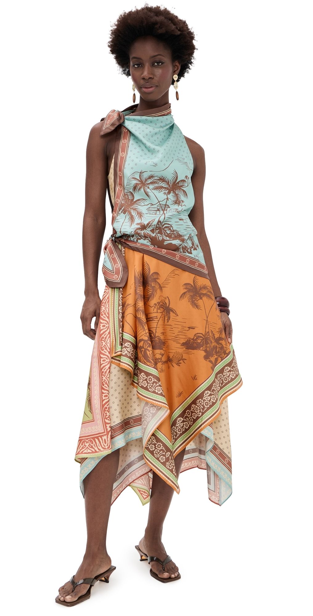 ALÉMAIS Alberta Silk Scarf Midi Dress Multi 10