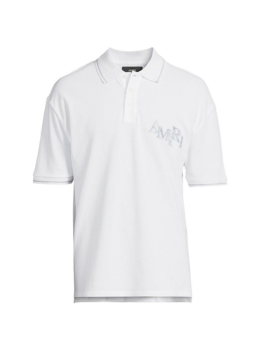 Men's Staggered Logo Cotton Polo Shirt - White - Size Small