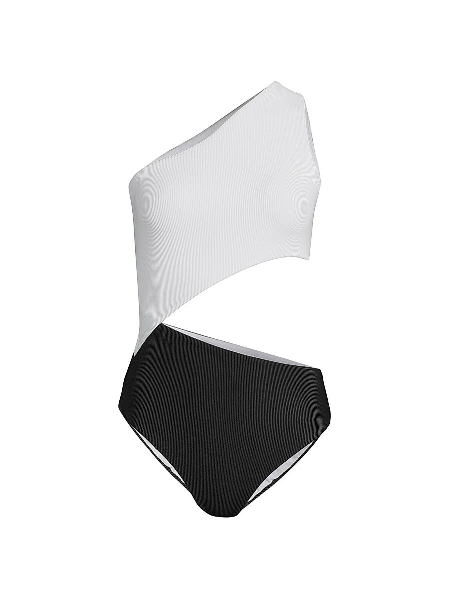 Women's Celine Colorblocked One-Piece Swimsuit - Black White - Size XL