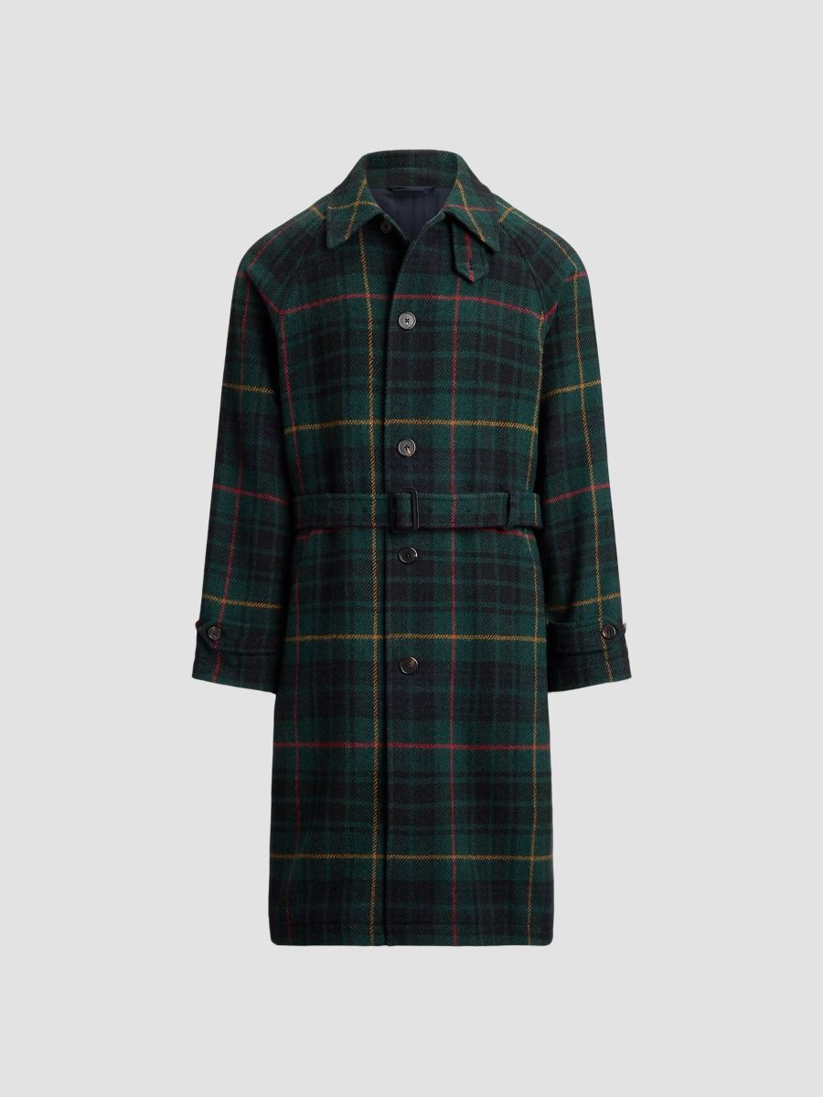 Polo Ralph Lauren Men's Plaid Tweed Balmacaan Coat - Black Watch Red Yellow - Size 40