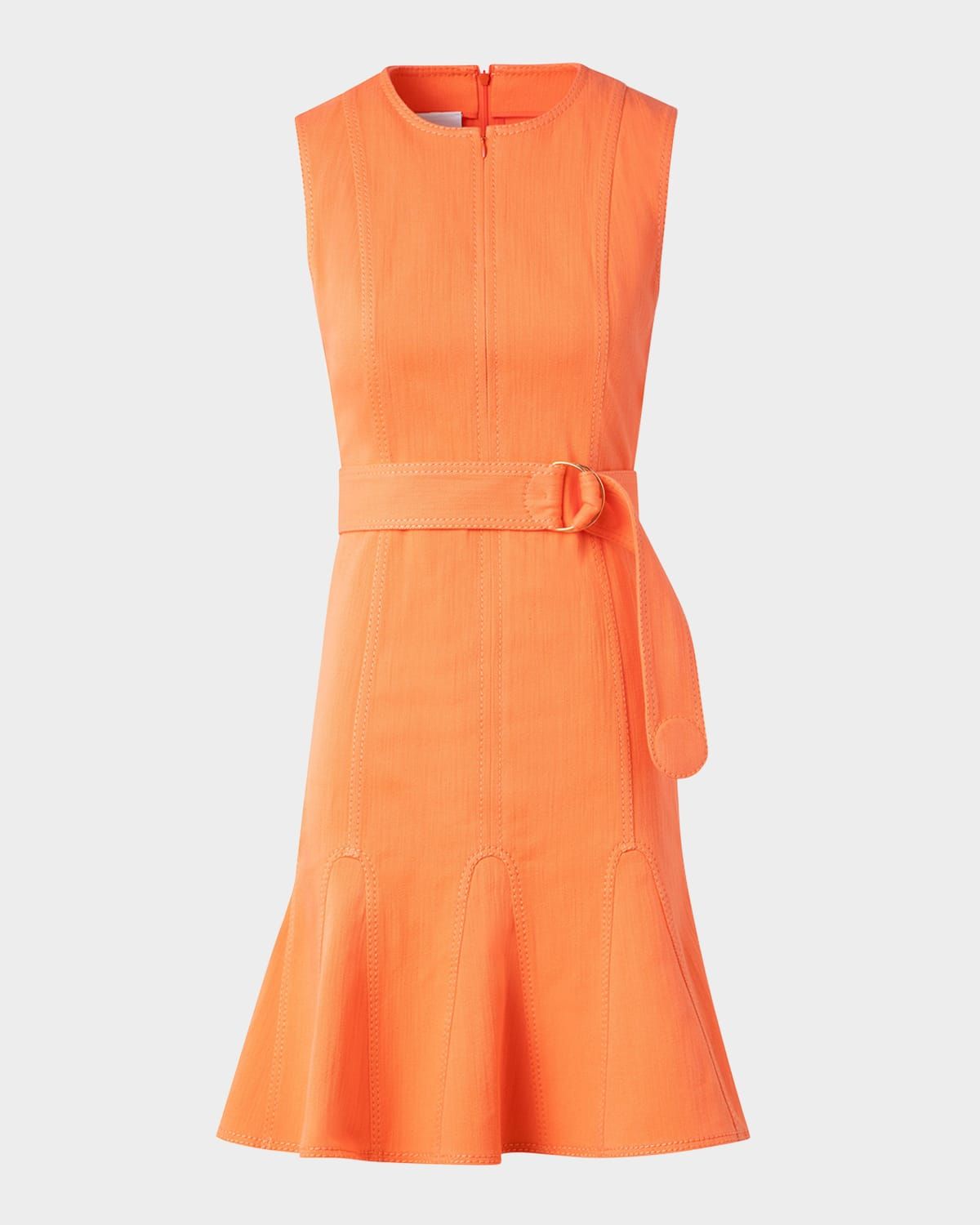 Godet Hem Belted Cotton Denim Dress