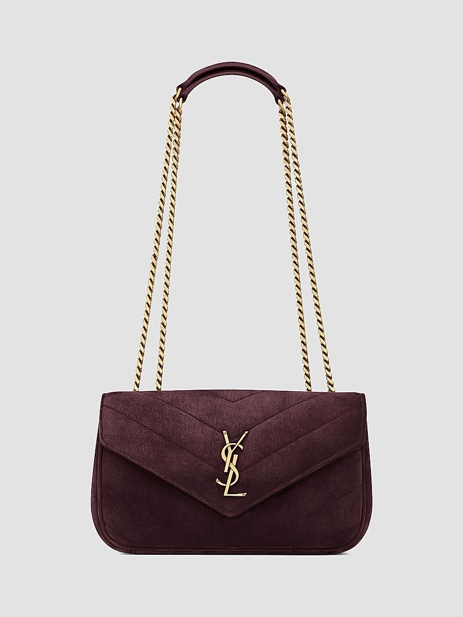 Saint Laurent Women's Loulou Small Shoulder Bag in Matelassé Suede - Smoky Burgundy