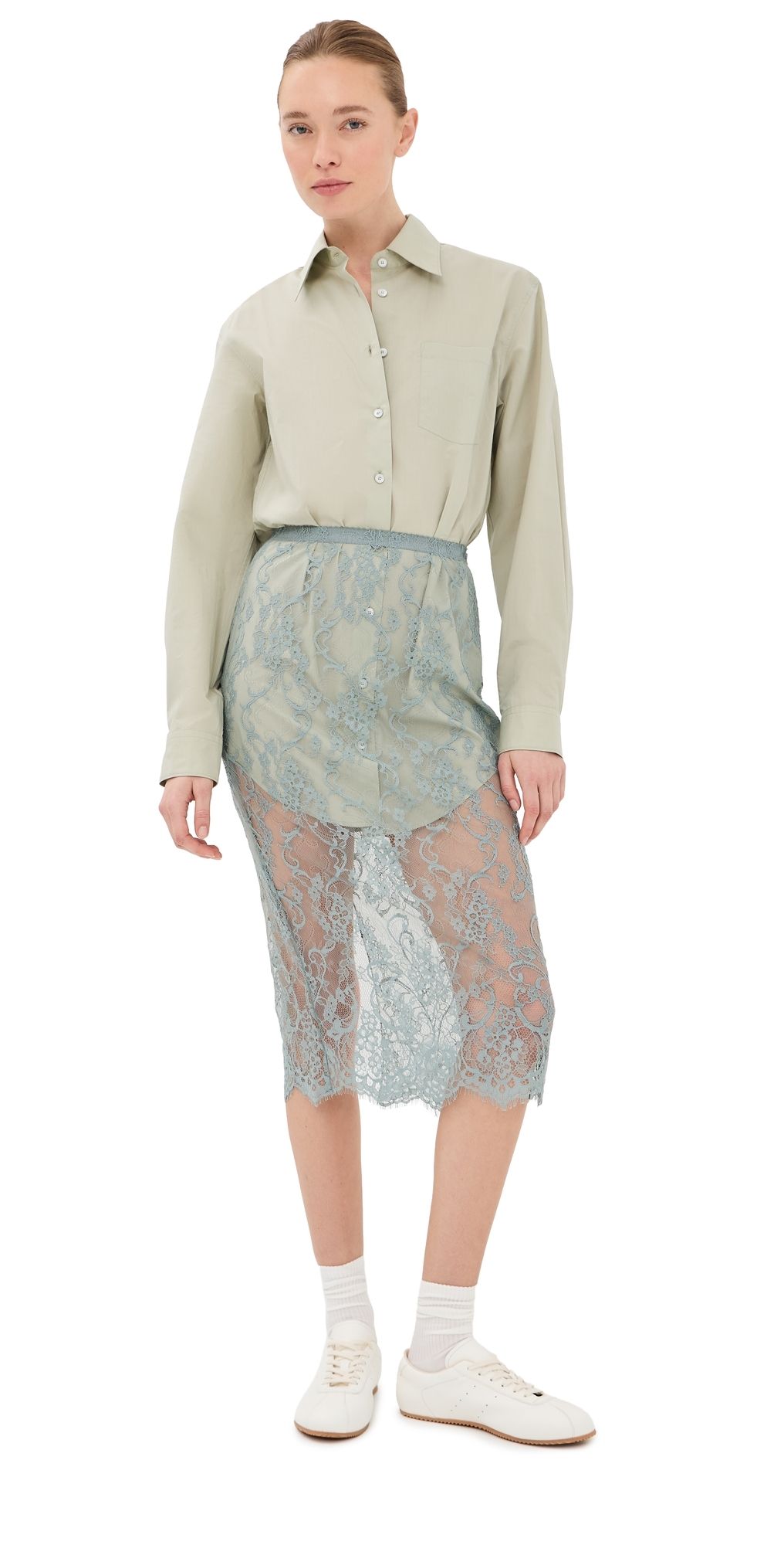 Acne Studios Layered Shirt Dress Eucalyptus Green 42