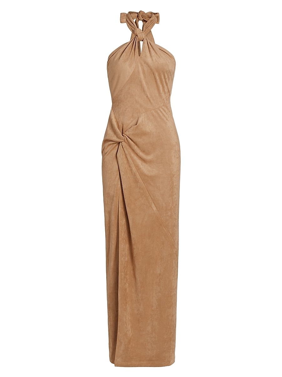 Women's Brigita Faux-Suede Halterneck Maxi Dress - Tan - Size XL