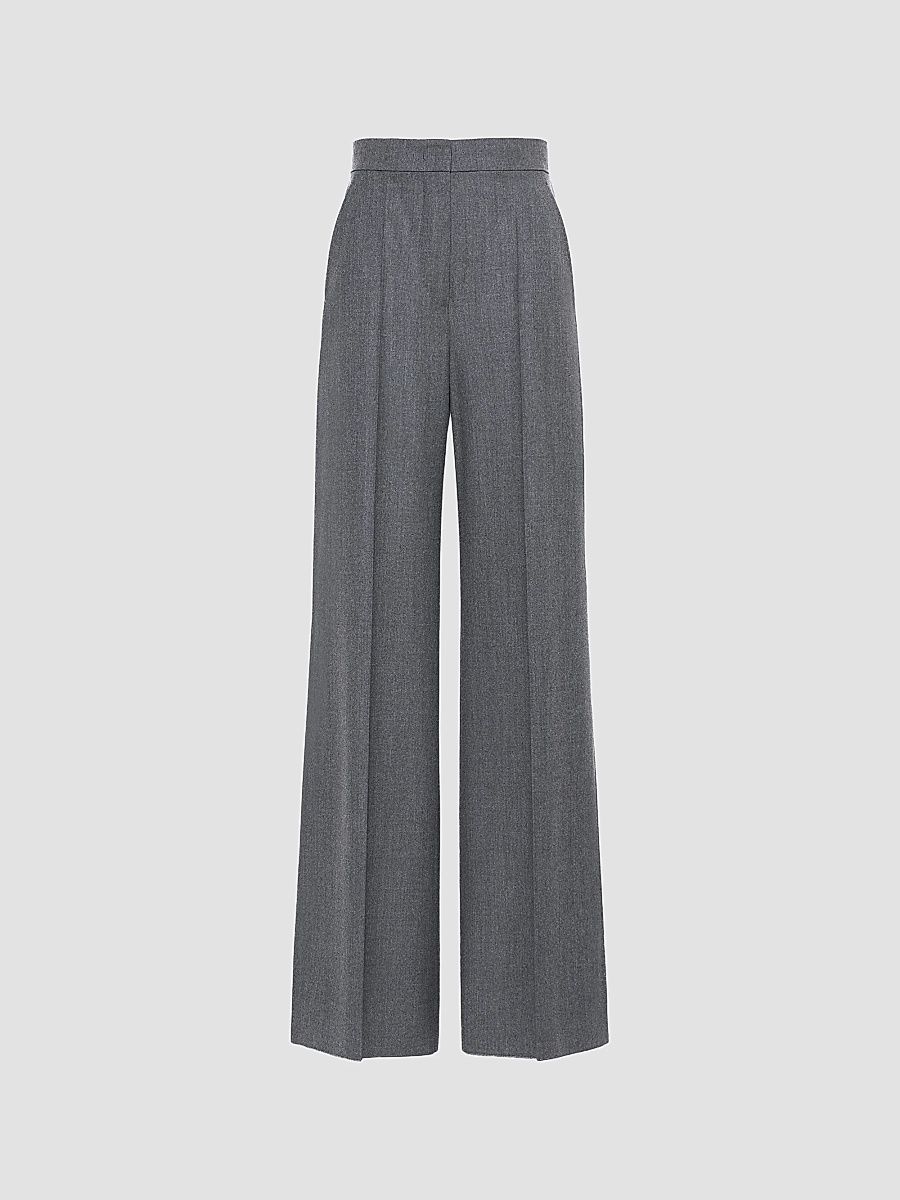 Women's High Waisted Wool Trousers - Medium Grey - Size 14