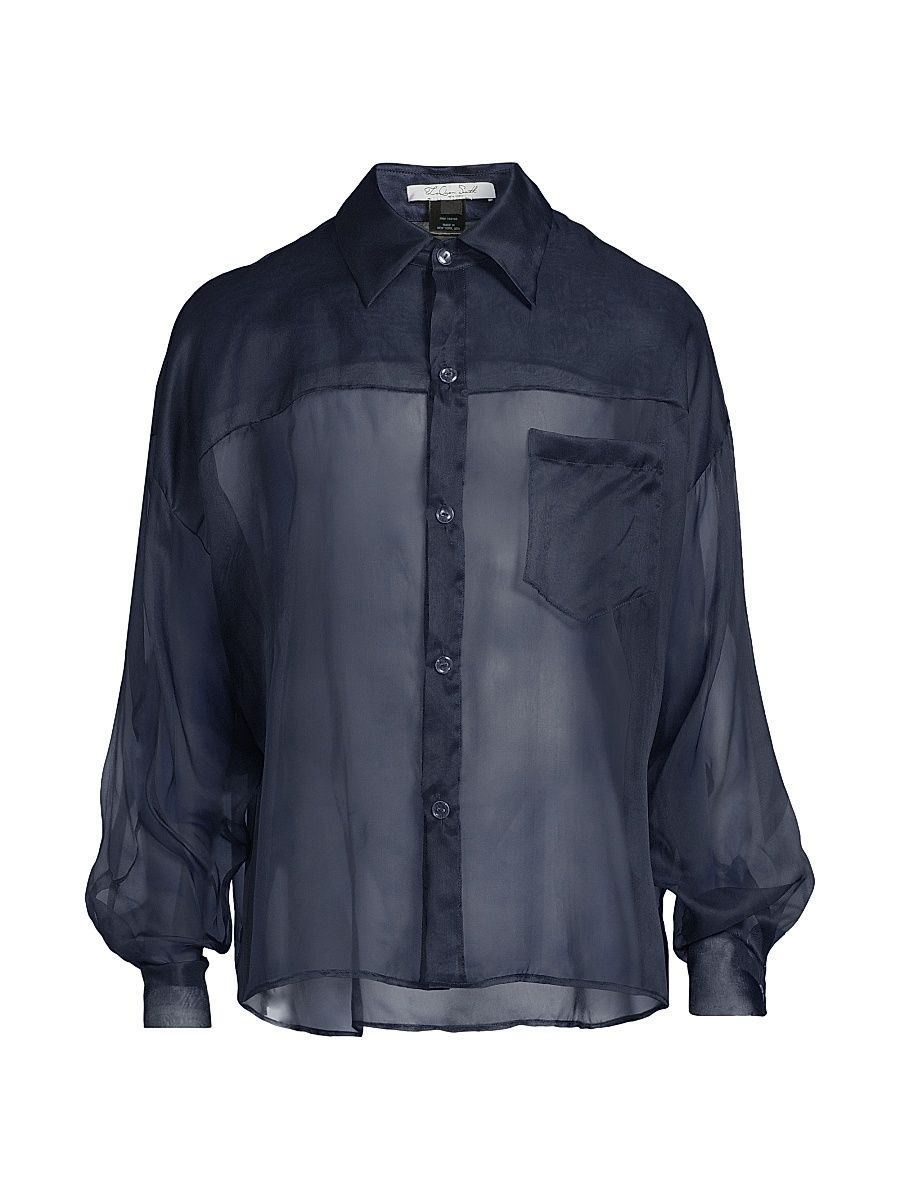 Men's Oversized Sheer Silk Shirt - Navy - Size XXL
