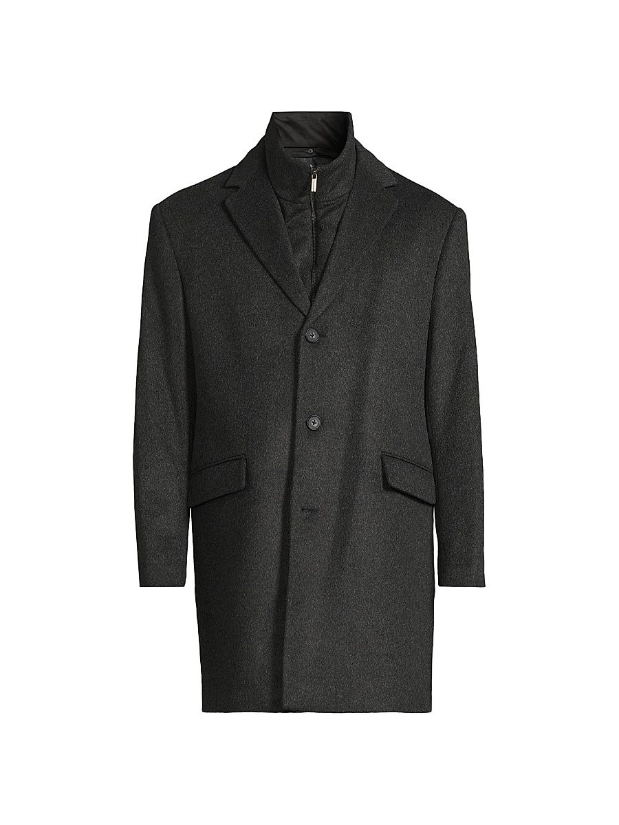 Men's COLLECTION Fashion Wool-Cashmere Top Coat - Dark Grey - Size XL