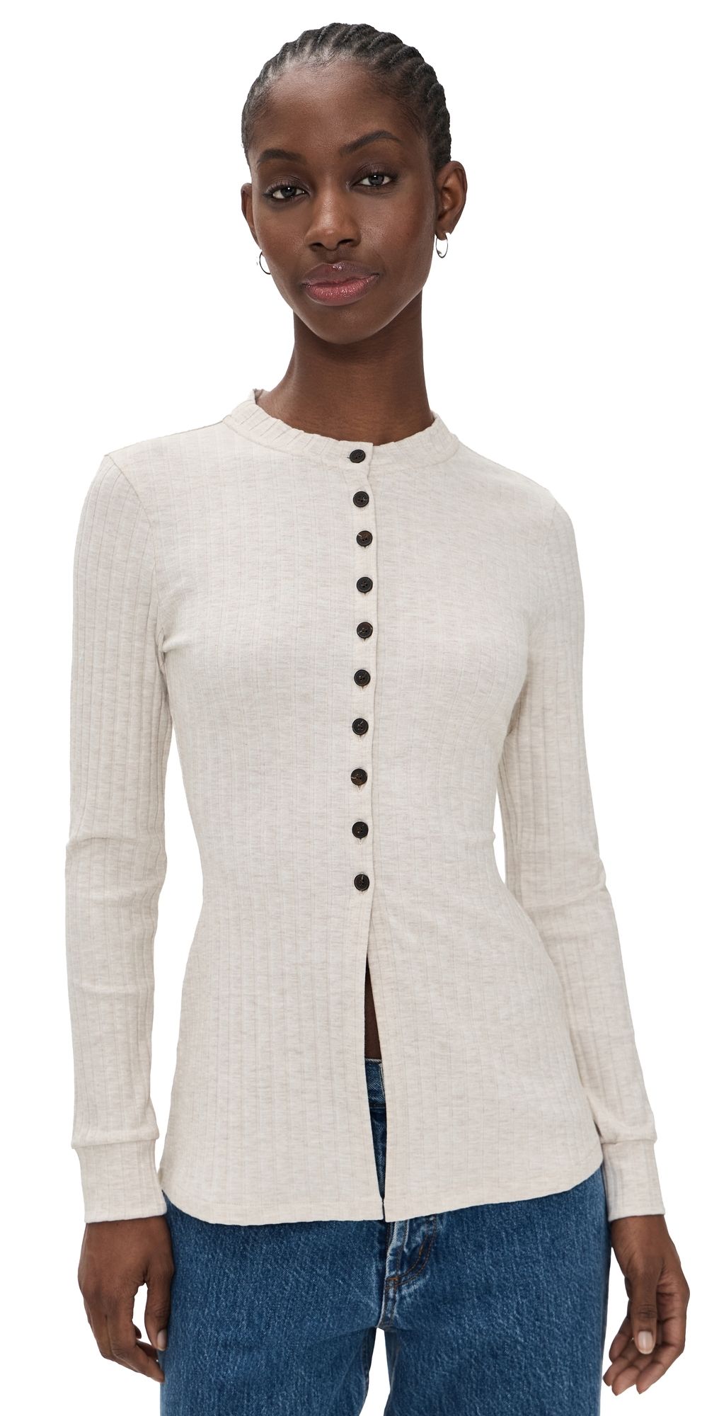 ALIGNE Daphne Ribbed Jersey Top Oatmeal Marl 0