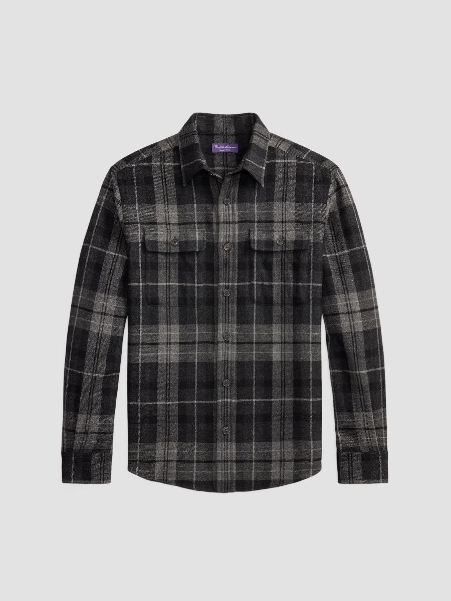 Polo Ralph Lauren Men's Plaid Wool-Cashmere Shirt - Medium Grey Melange - Size XL