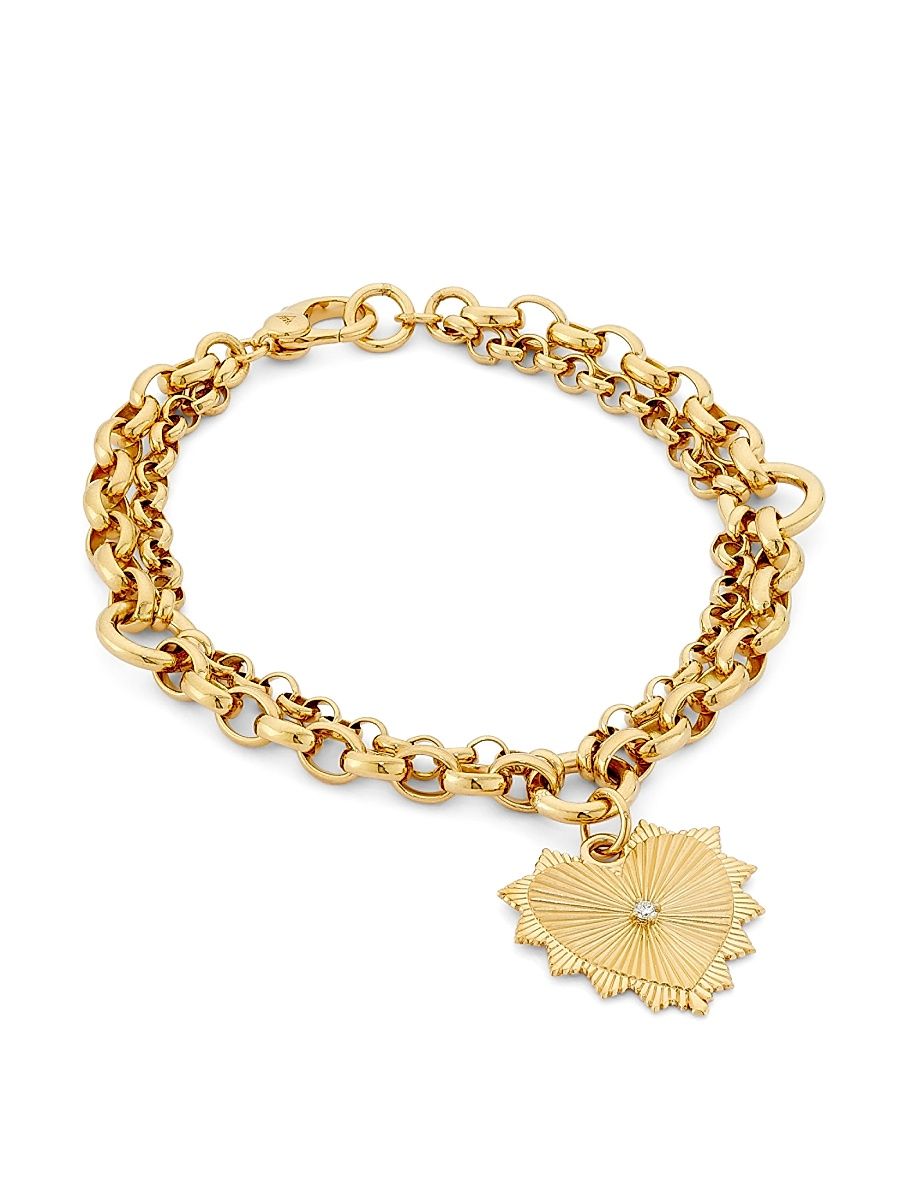 Women's True Love 18K Yellow Gold & 0.27 TCW Diamond Heavy Mixed Belcher Chain Charm Bracelet - Yellow Gold
