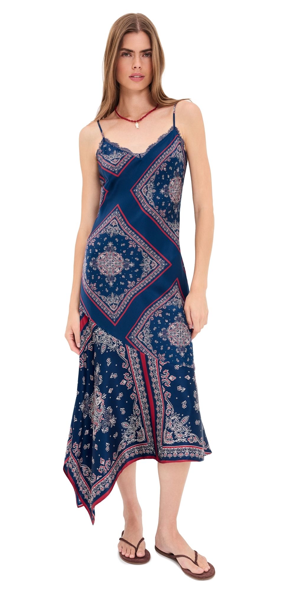 CAMI NYC Becky Lace Trim Silk Dress Mariner's Bandana XS