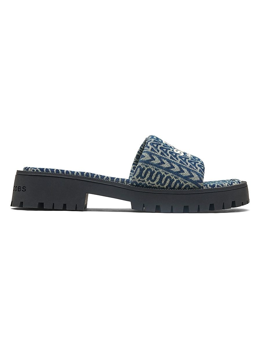 Women's The Slide Denim Monogram Sandals - Denim - Size 8