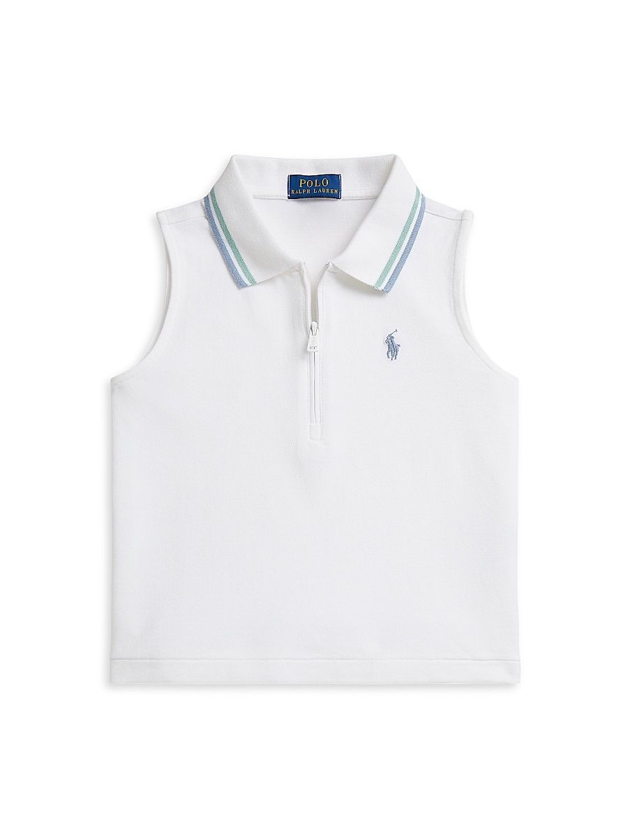 Little Girl's & Girl's Stretch-Cotton Sleeveless Polo Shirt - White - Size 2