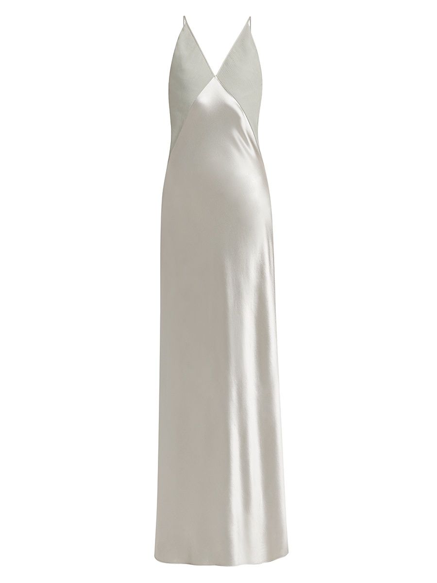 Women's Satin V-Neck Maxi Dress - Ice - Size 12