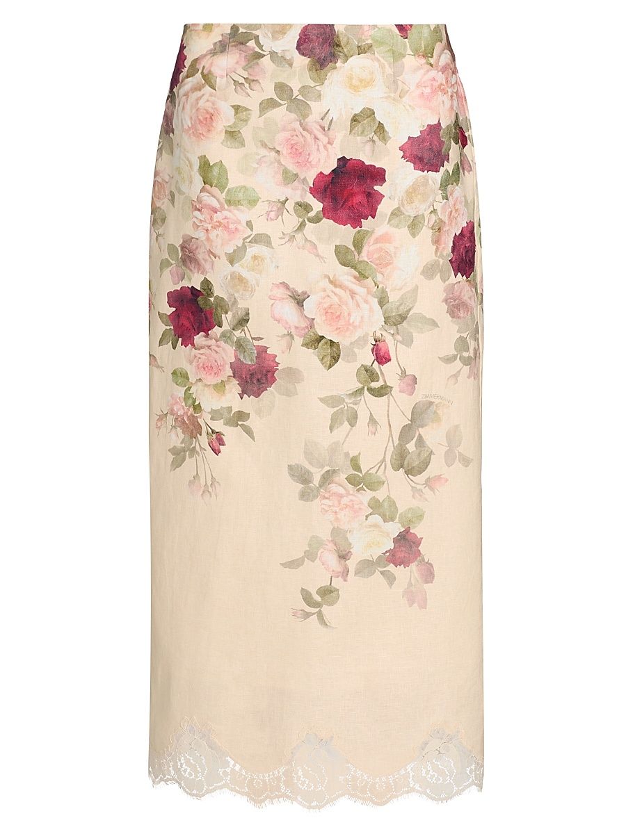 Women's Hypnotic Linen Pencil Skirt - Cream Cascade - Size 2